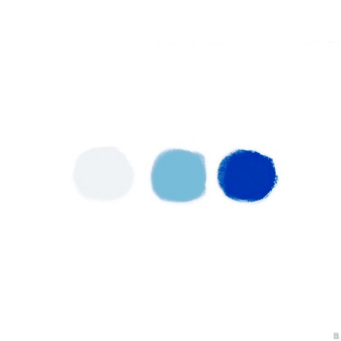 Three painted swatches in graduated tones of blue — a color study